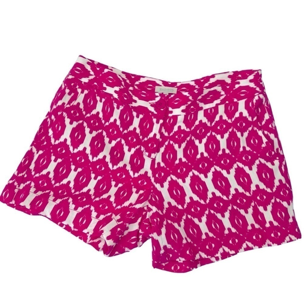 Madison Linen Hot Pink and White Flat Front Classic Shorts, 8